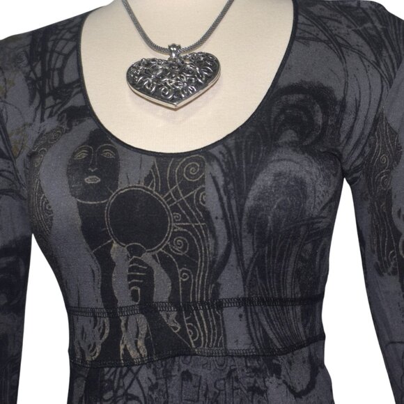 MC Planet Stretch Knit Short Dress Retro Art Deco Print Long Sleeves S M 8 - Picture 2 of 7